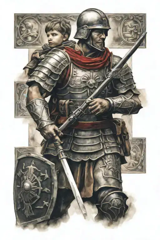 Roman Soldier Protecting His Family