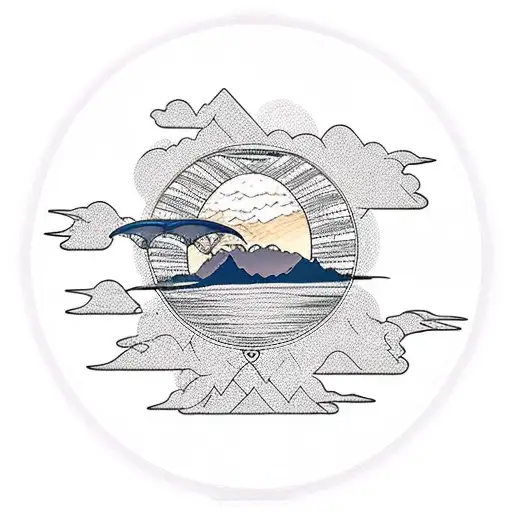 A Paramotor Silhouette Against A Stunning Mountain Sunset