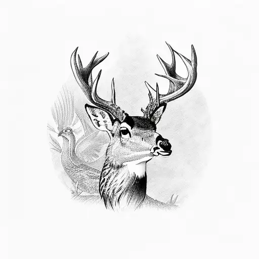 Deer With A Pheasant And A Duck