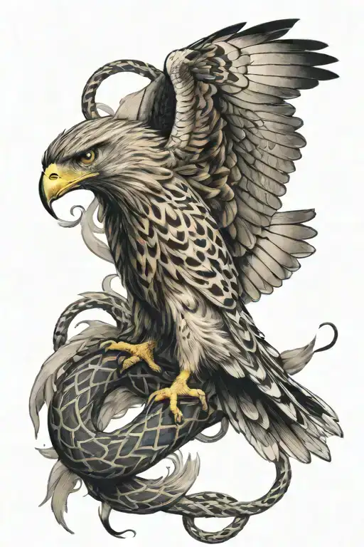 Hawk Flying With Snake Around