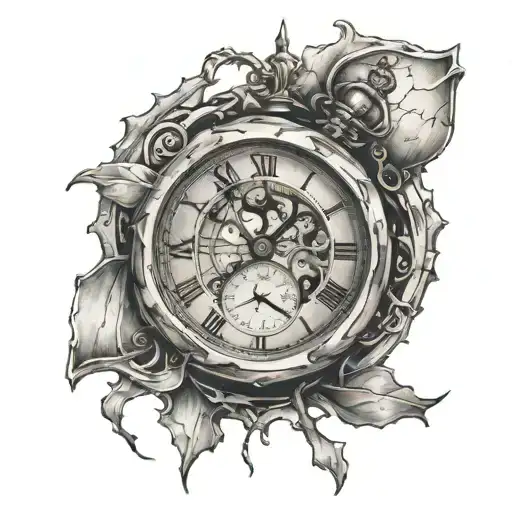 Clock With Cracks And Hourglass