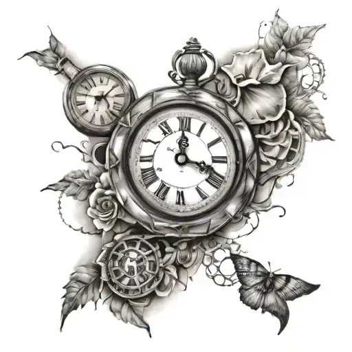 Clock With Cracks And Hourglass