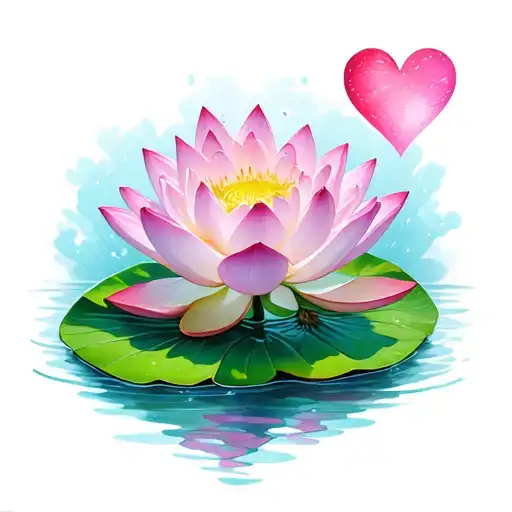 Lotus On Lily Pad With Heart Underwater