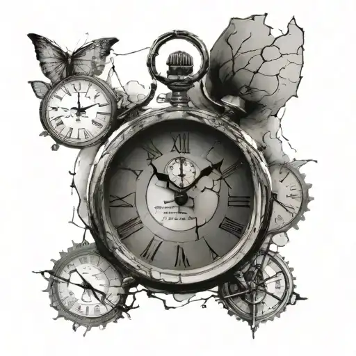 Clock With Cracks And Hourglass