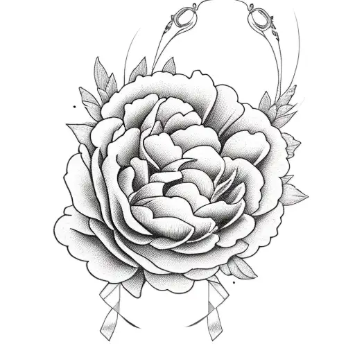 Accustic Guitar With Peonies And Ribbon