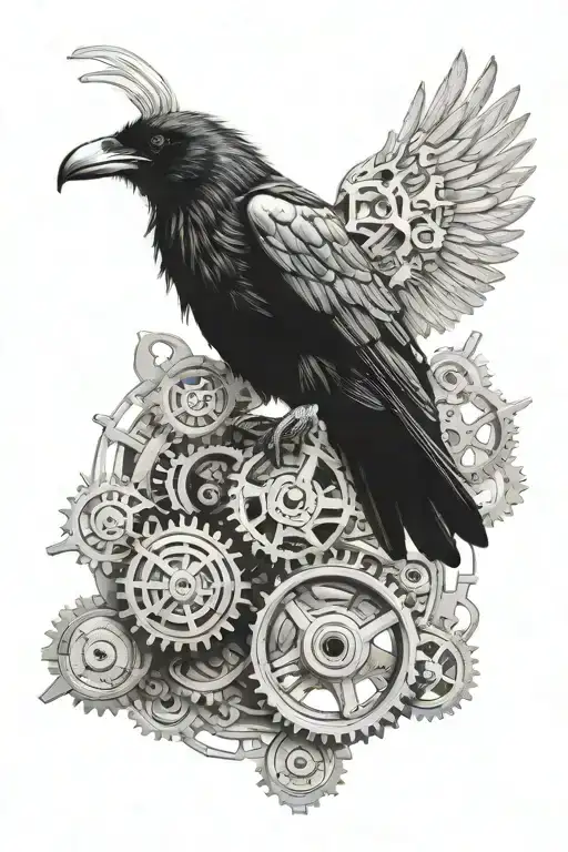 Raven And Mechanical Gears