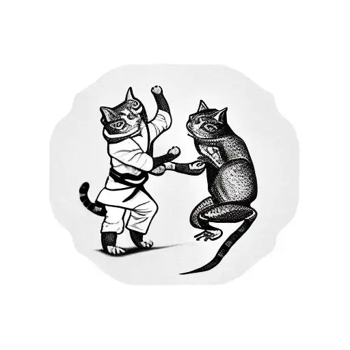 A Cat And A Frog Engaged In A Brazilian Jiu Jitsu Match