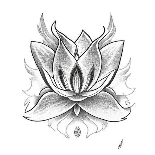 Phoenix Coming From Lotus With 2 Stargazier Lillies On Both Sides Of The Phoenix