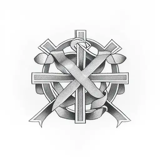 Cross With Cancer Ribbon Around It With Roman Numerals In The Cross