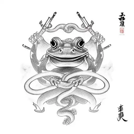 A Samurai Frog Fighting A Giant Snake