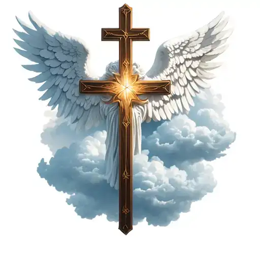 Clouds Surrounding Cross With Angel Wings