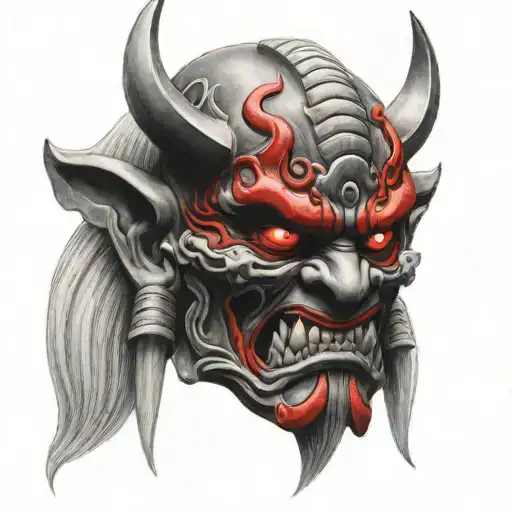 Oni Mask Black Grey With Red Accents