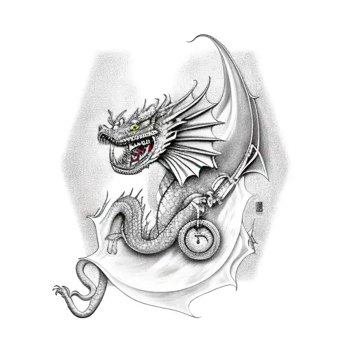 A Realistic Portrait Of A Dragon Playing A Guitar With A Backdrop Of A Japanese Temple