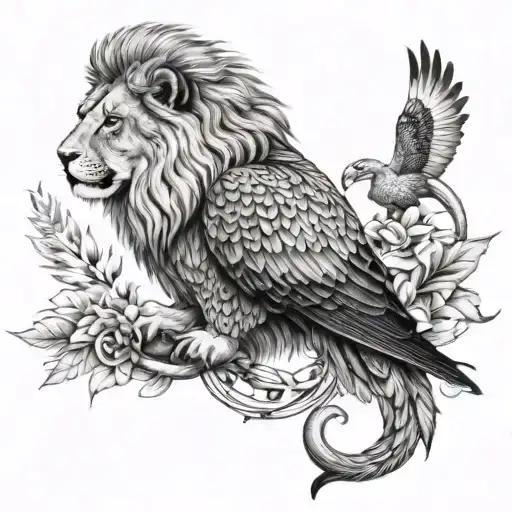 Hawk With Snake Around And A Lion For Arm Sleeve