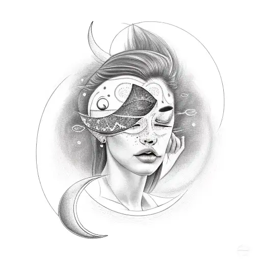 Realistic Portrait Of A Sleeping Lua With A Crescent Moon On Her Forehead