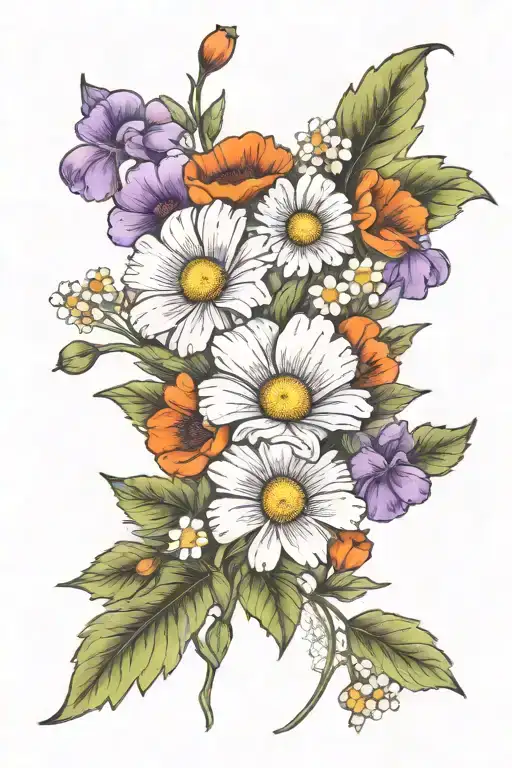 Poppy Daisy And Violets Bouquet