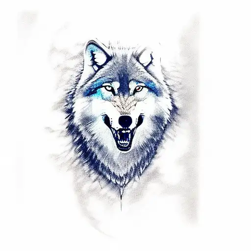 Wolf Roaring And Looking Above And A Man Below Walking At Night