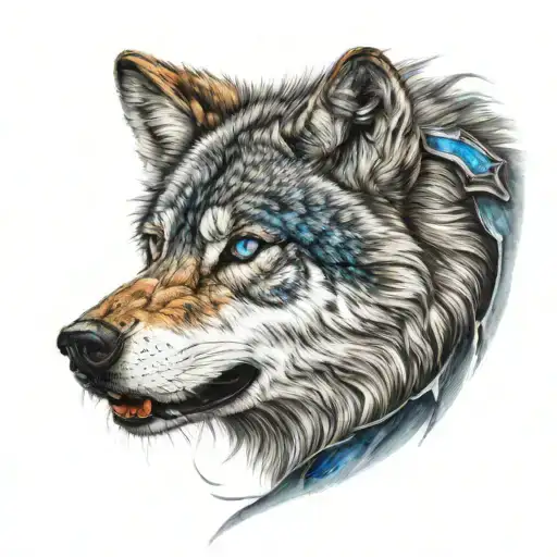 Wolf With Blue Eyes Like Fire On Armor