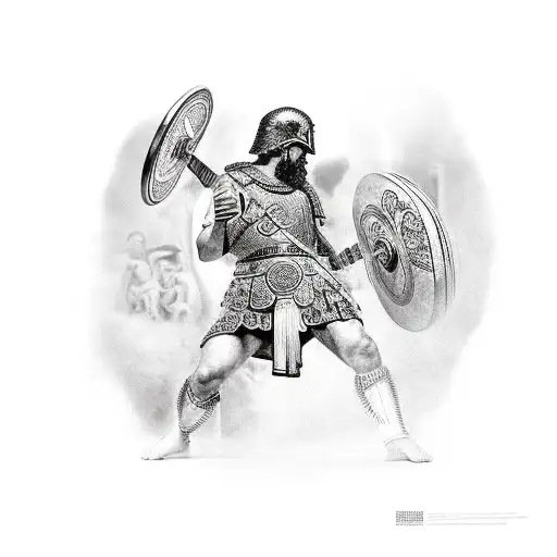 Greek Warrior Defending Family