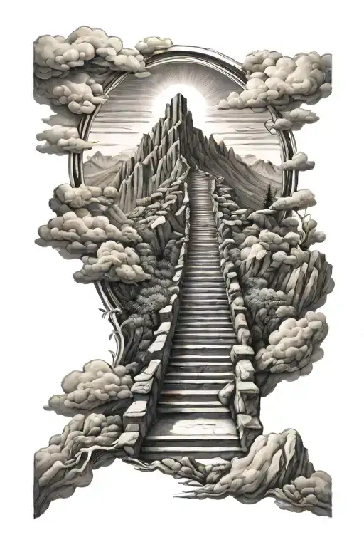 Stairway To Heaven With Mountain Range Below