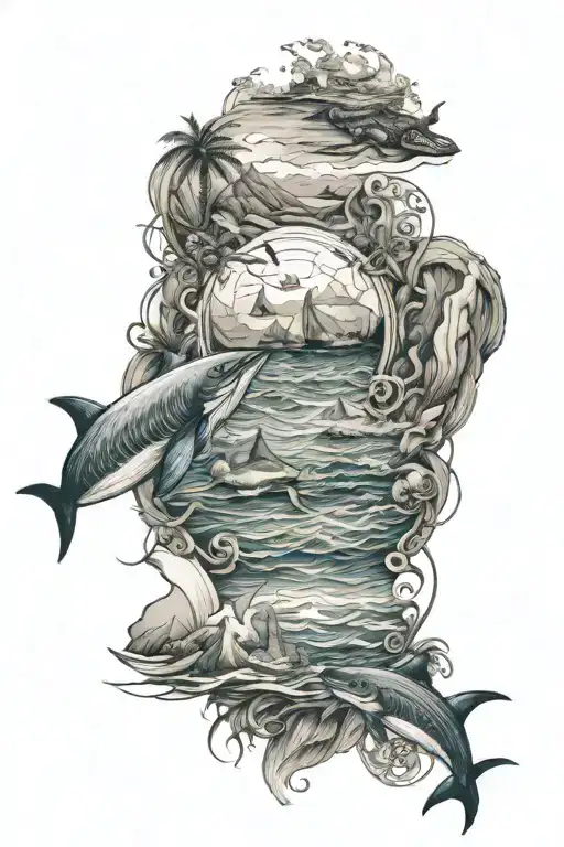 Concept Fine Line Involving Family And The Ocean