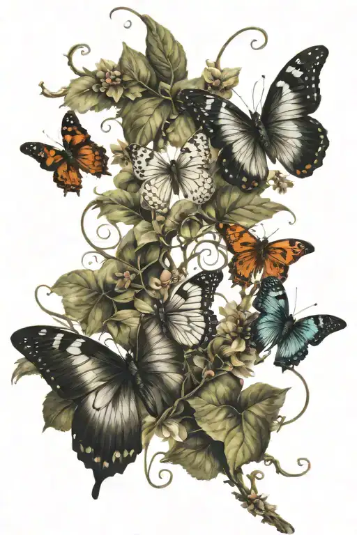 4 Butterflies Landing On A Vine Representing 4 Children
