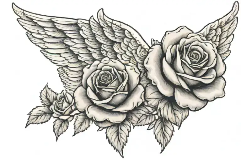 Two Baby Angel Wings With Rose Growing