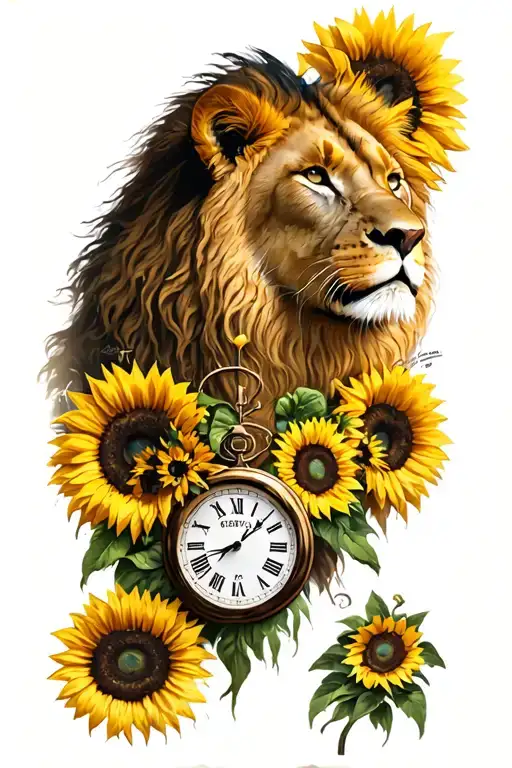 Lioness With Sunflowers And 3 Birthday Clocks