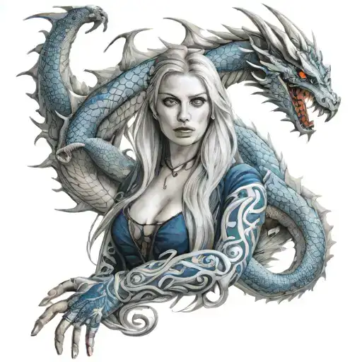 Girl With Long Hair And Blue Eyes White Dragon