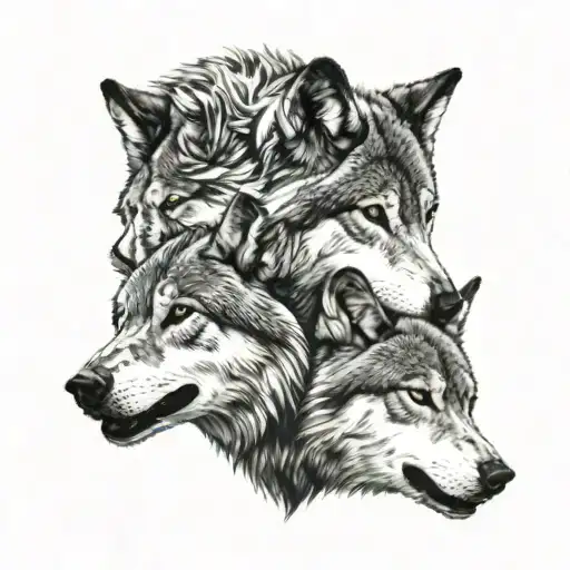 Wolf Head Femal Head Underneath Each Other