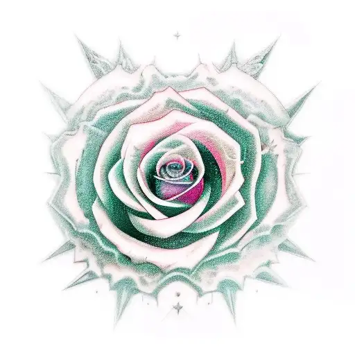 A New-school Tattoo Of Rosa De Saron's Album Cover Art With Vibrant Colors And Surreal Elements