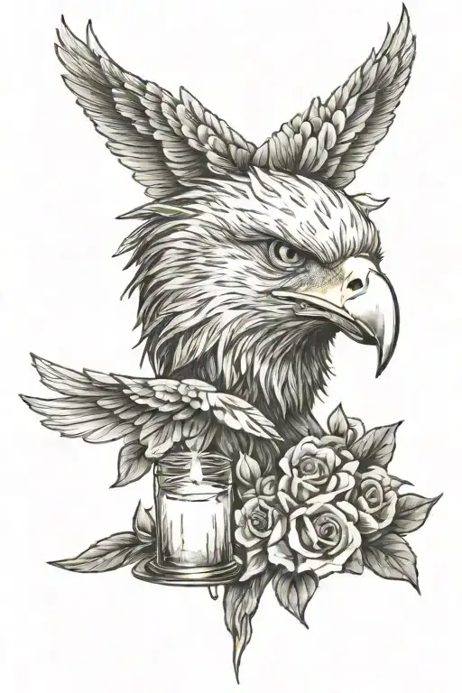 An Eagle Head With A Candle And Flowers