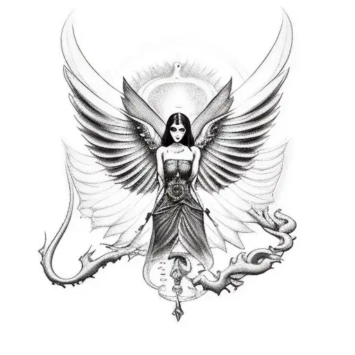 The Hourglass With A Demon Wing And An Angel Wing