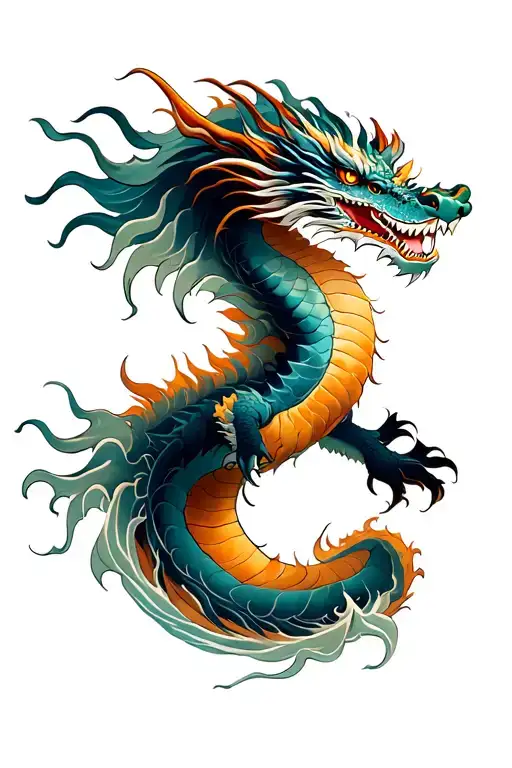 Wave Japanese Dragon Flying Towards