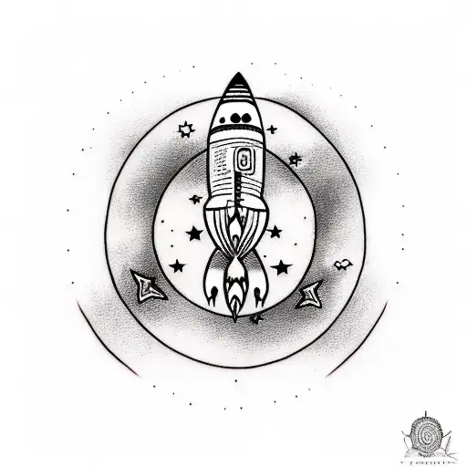 A Realistic Depiction Of A Heart-shaped Faced Moon With A Rocket And Stars Around It