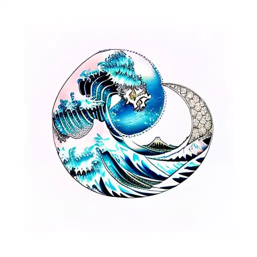 Ocean Wave And Lion And Moon