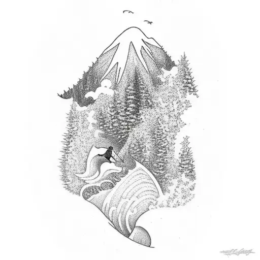 A Surfer Riding A Wave With A Forest Backdrop