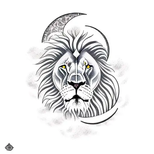 Lion With A Moon In The Background And Waves Below