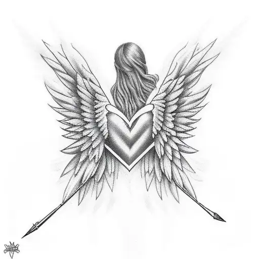 Angel With Wings That Shoots Arrow To A Broken Heart