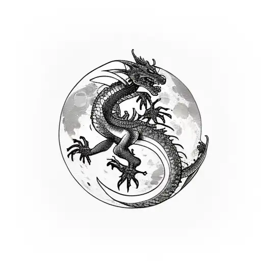 Dragon Curled Around The Moon Spine