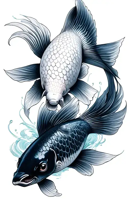 A Black Koi Carp And Another White