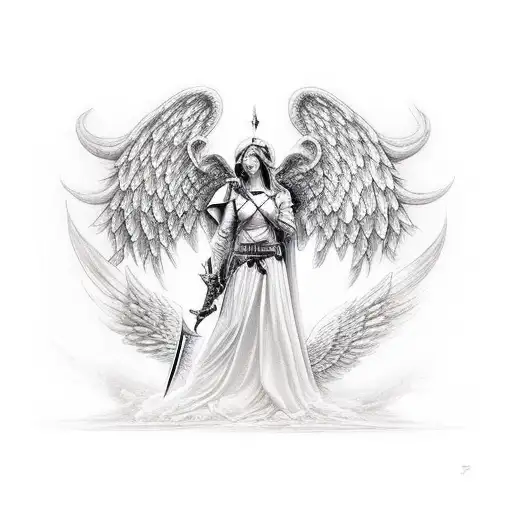 A Guardian Angel With A Sword In His Hand Fighting The Evil He Watches From The Heavens