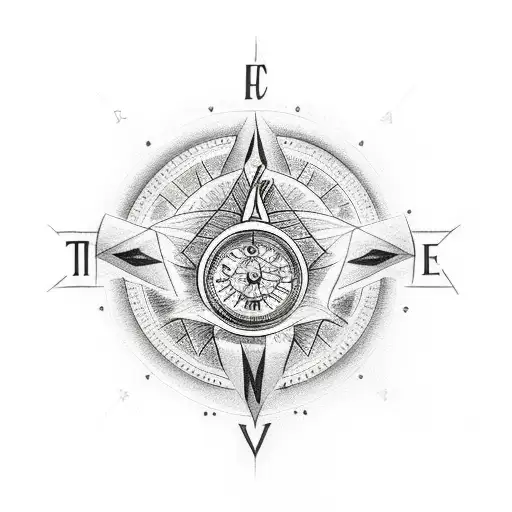 A Sketch Of A Time Sand Glass Surround With A Heart And Compass