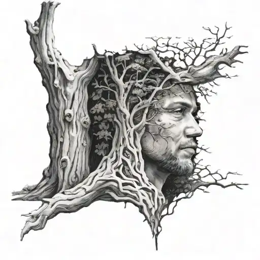 Thom York Peeks Out From Behind A Tree In The Form Of