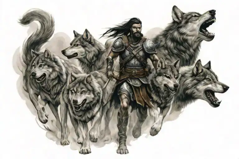 Warrior Leading A Pack Of Wolves