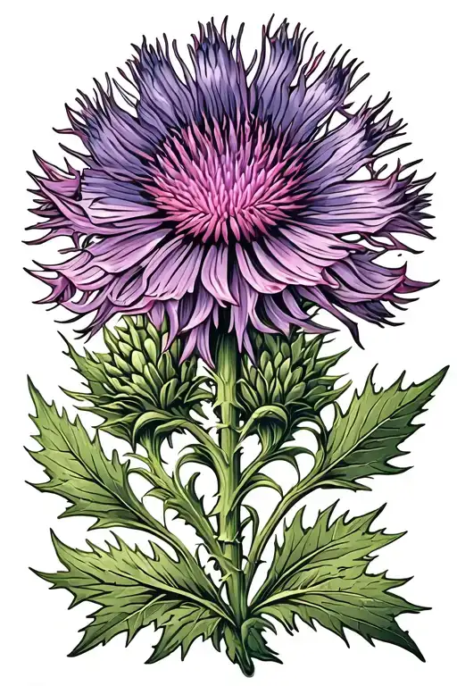 Scottish Thistle As Background With One Flower Edgy Style