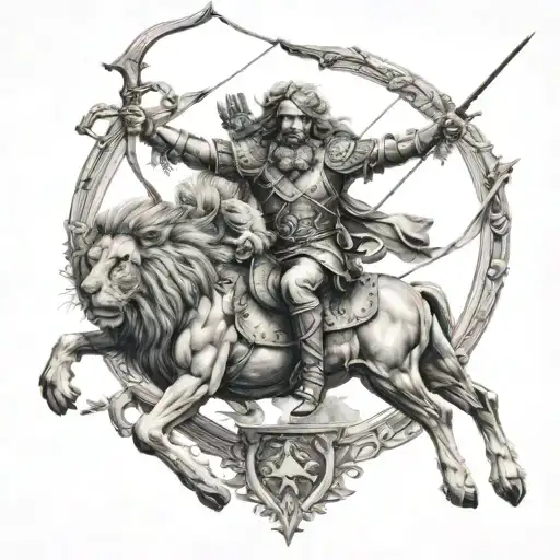 Lion And Sagittarius Archer Riding