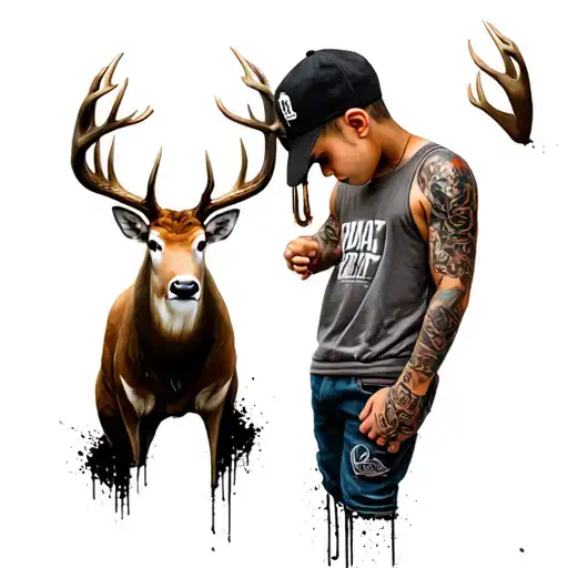 Men's Buck Tatooes Ideas Mixed Into One Gangsta Kid With Tanktop