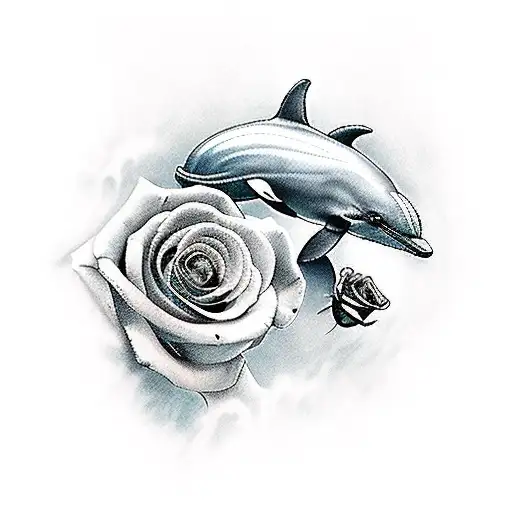 Dolphin With 2 Roses And Water