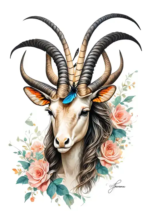 Capricorn With Butterfly Surrounded